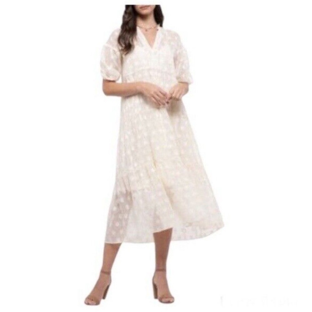 ANTHROPOLOGIE Moon River Ivory Dot Tiered Dress